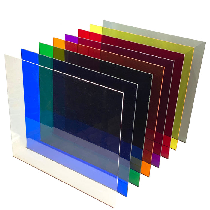 Transparent Acrylic Variety 8 Pack, Available in 3 sizes, Cast Acrylic in a Variety of Transparent Colors