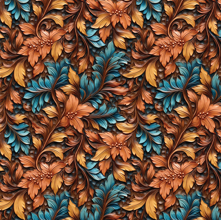 253/ Blue Leaves Carved Wood COLORboard
