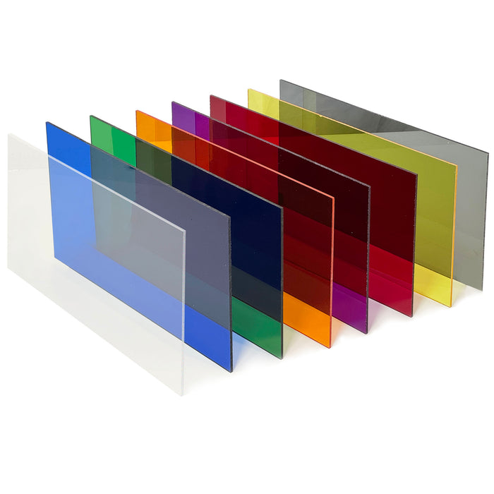 Transparent Acrylic Variety 8 Pack, Available in 3 sizes, Cast Acrylic in a Variety of Transparent Colors
