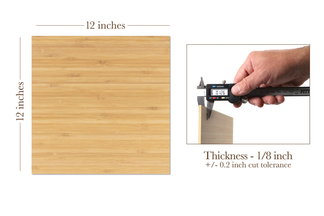 Bamboo, 1/8th inch, MDF Core, 4 Pack, 12x12", Unfinished