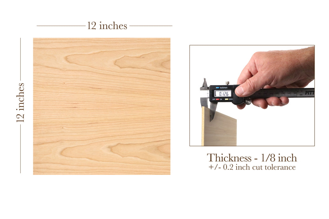 Cherry, 1/8th inch, MDF Core, 4 Pack, 12x12", Unfinished