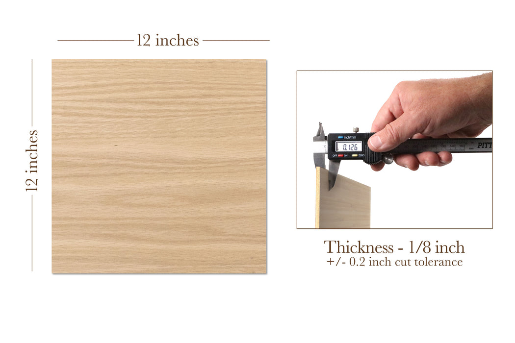 Red Oak, 1/8th inch, MDF Core, 4 Pack, 12x12", Unfinished
