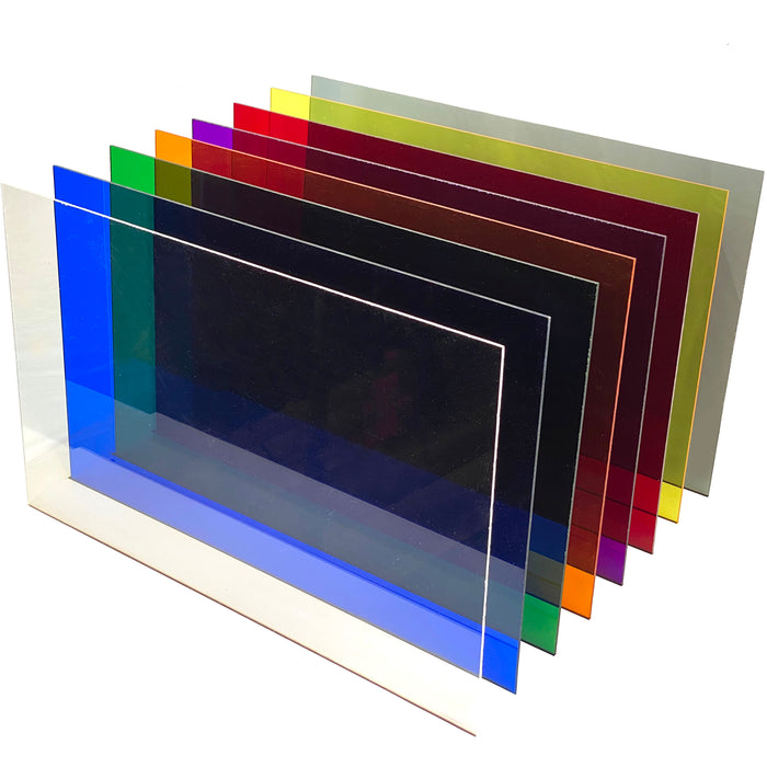 Transparent Acrylic Variety 8 Pack, Available in 3 sizes, Cast Acrylic in a Variety of Transparent Colors
