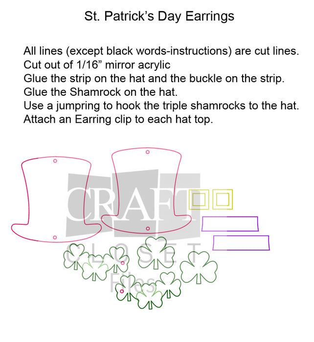 St. Patrick's Day Hat Earrings Digital File by Craft Closet